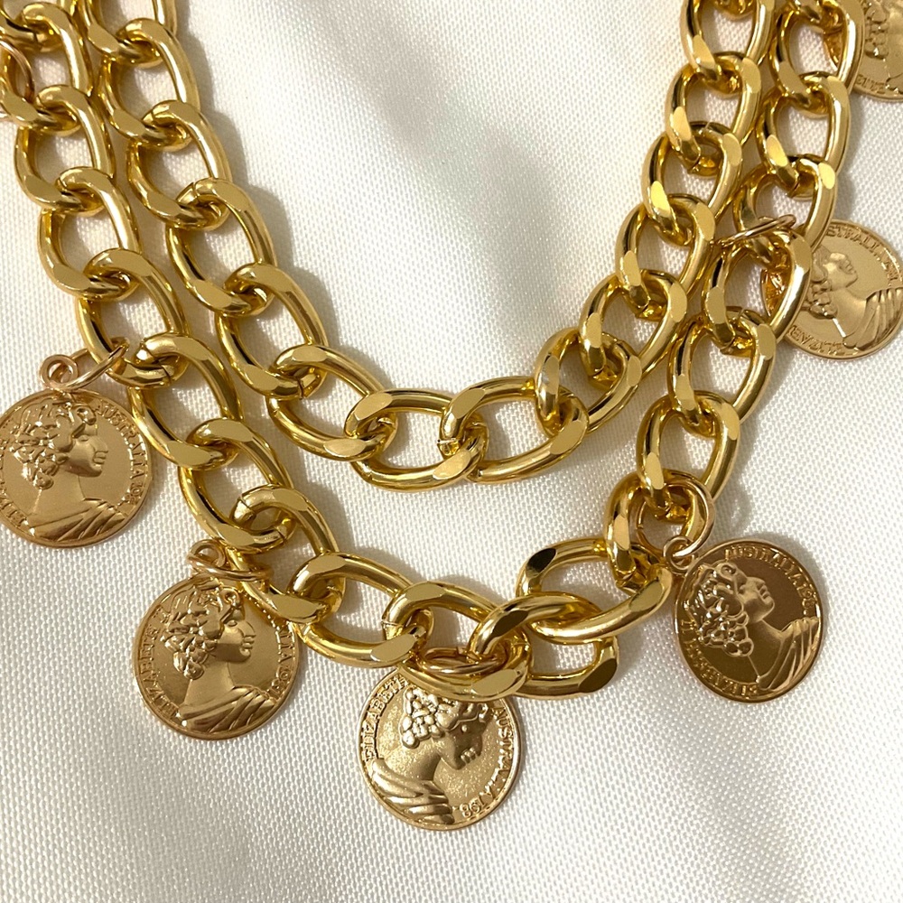Gold Tone Multi Layer Chain Belt/necklace with Coins (New in Package) - Picture 2 of 7